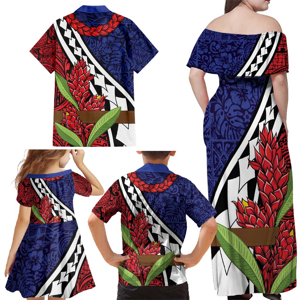 Samoan Ula Fala Flowers Family Matching Off Shoulder Maxi Dress and Hawaiian Shirt Christmas Santa Belt LT9 - Polynesian Pride