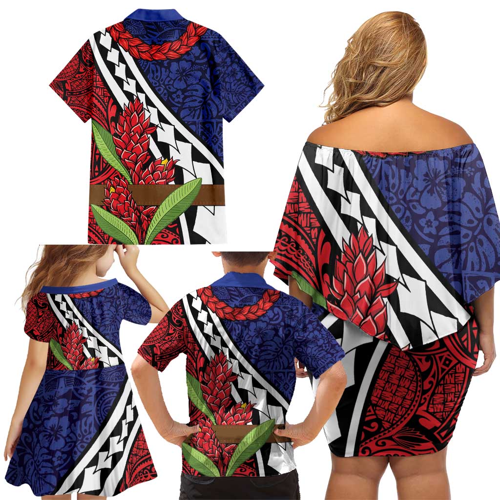 Samoan Ula Fala Flowers Family Matching Off Shoulder Short Dress and Hawaiian Shirt Christmas Santa Belt LT9 - Polynesian Pride