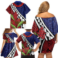 Samoan Ula Fala Flowers Family Matching Off Shoulder Short Dress and Hawaiian Shirt Christmas Santa Belt LT9 - Polynesian Pride