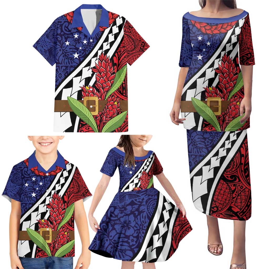 Samoan Ula Fala Flowers Family Matching Puletasi and Hawaiian Shirt Christmas Santa Belt LT9 - Polynesian Pride