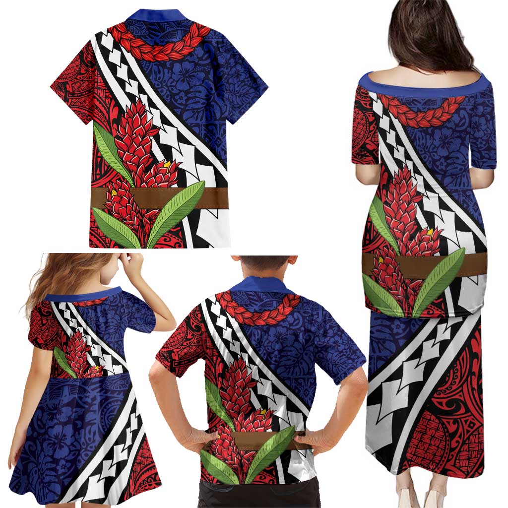 Samoan Ula Fala Flowers Family Matching Puletasi and Hawaiian Shirt Christmas Santa Belt LT9 - Polynesian Pride