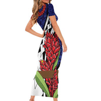 Samoan Ula Fala Flowers Family Matching Short Sleeve Bodycon Dress and Hawaiian Shirt Christmas Santa Belt LT9 - Polynesian Pride
