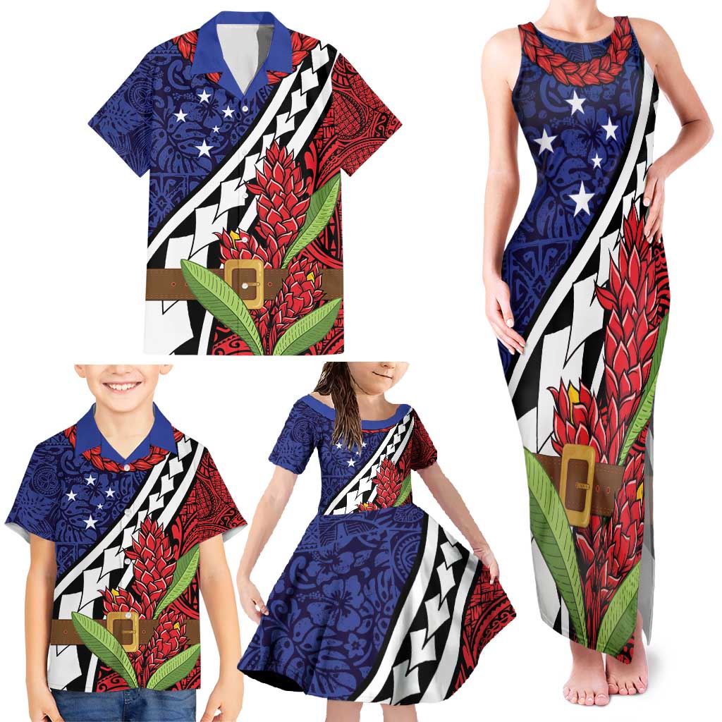 Samoan Ula Fala Flowers Family Matching Tank Maxi Dress and Hawaiian Shirt Christmas Santa Belt LT9 - Polynesian Pride