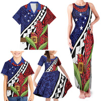 Samoan Ula Fala Flowers Family Matching Tank Maxi Dress and Hawaiian Shirt Christmas Santa Belt LT9 - Polynesian Pride