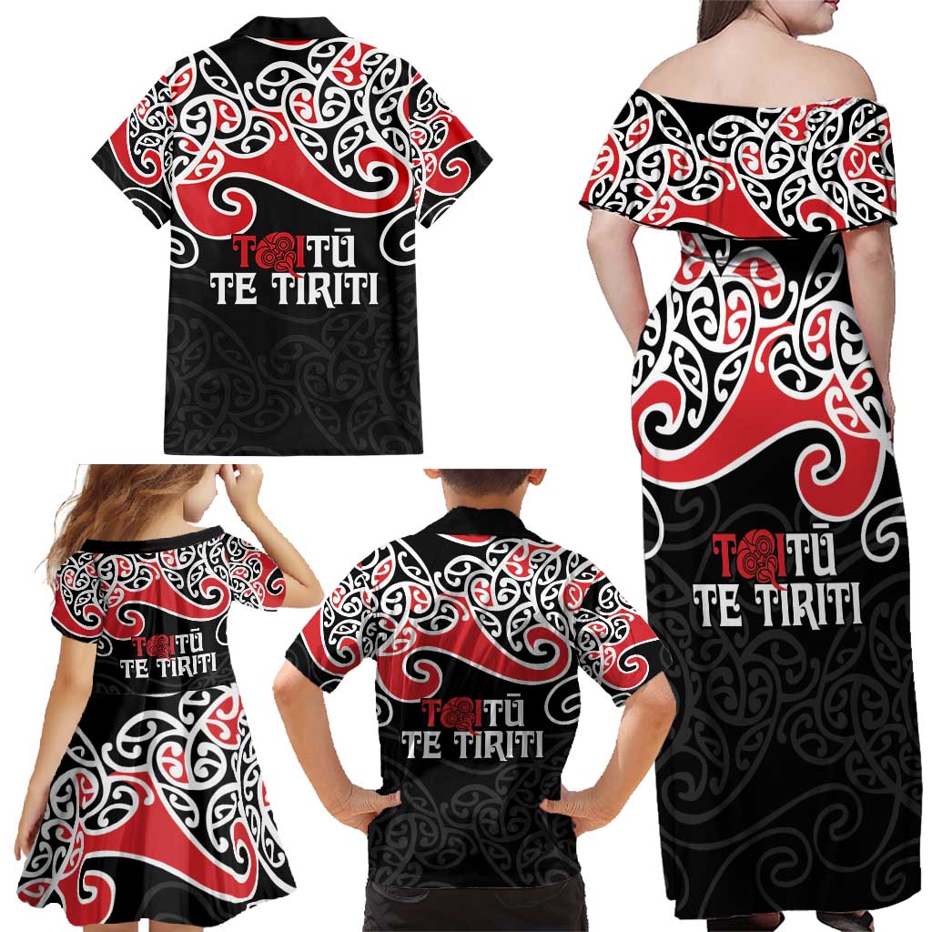 Aotearoa Toitu Te Tiriti Family Matching Off Shoulder Maxi Dress and Hawaiian Shirt New Zealand Stand Together Stand Stronger LT9 - Polynesian Pride