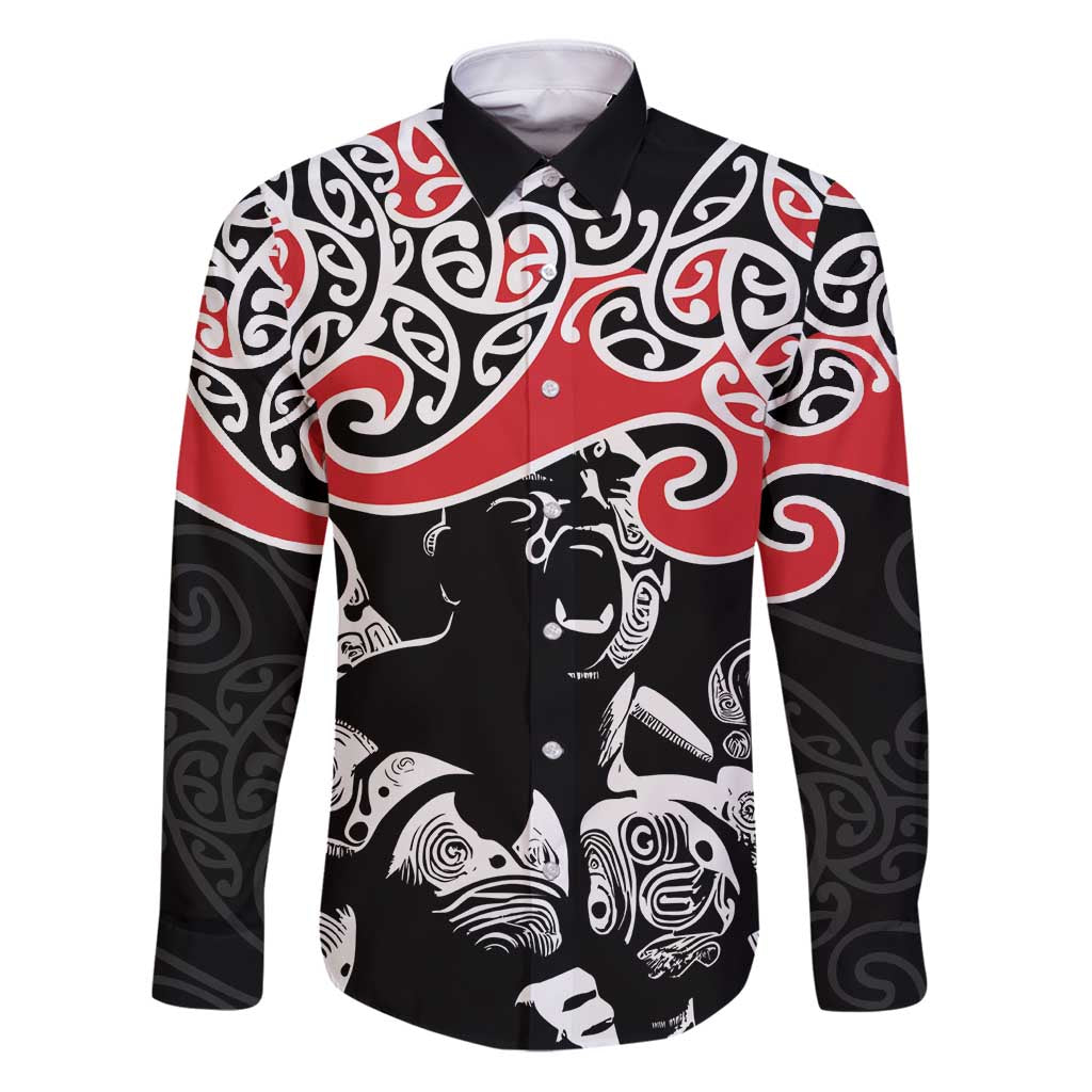 Aotearoa Toitu Te Tiriti Family Matching Puletasi and Hawaiian Shirt New Zealand Stand Together Stand Stronger LT9 Dad's Shirt - Long Sleeve Black - Polynesian Pride