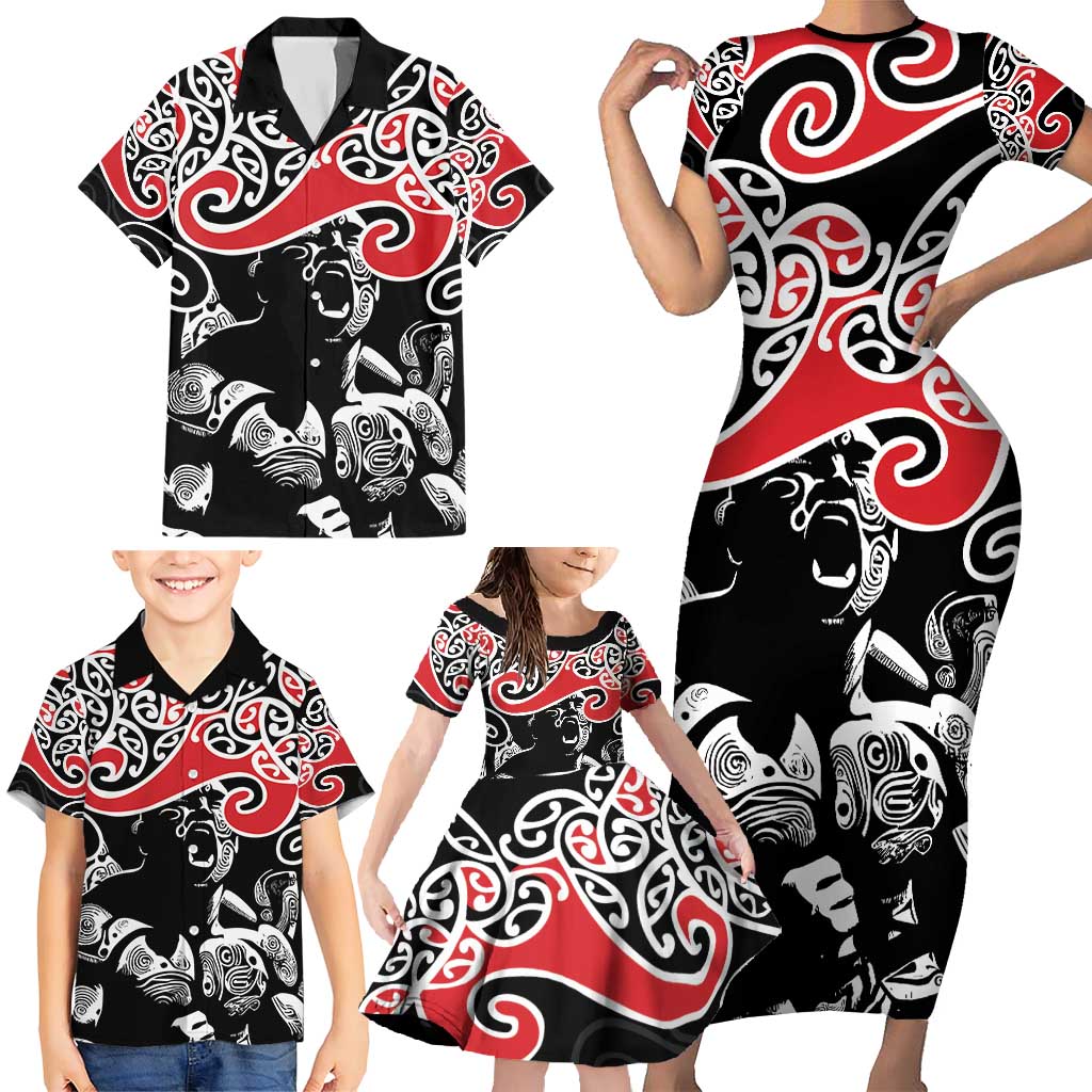 Aotearoa Toitu Te Tiriti Family Matching Short Sleeve Bodycon Dress and Hawaiian Shirt New Zealand Stand Together Stand Stronger LT9 - Polynesian Pride