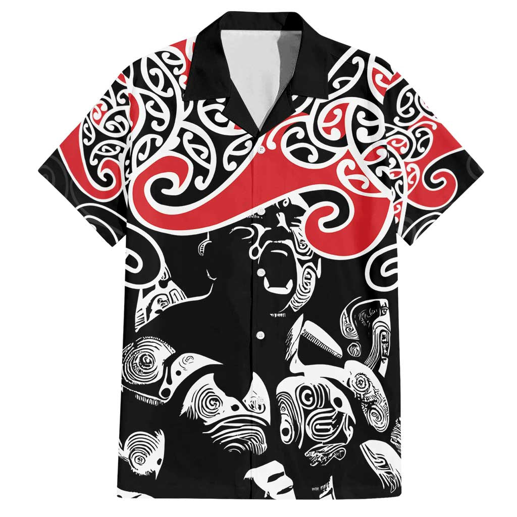 Aotearoa Toitu Te Tiriti Family Matching Summer Maxi Dress and Hawaiian Shirt New Zealand Stand Together Stand Stronger LT9 Dad's Shirt - Short Sleeve Black - Polynesian Pride