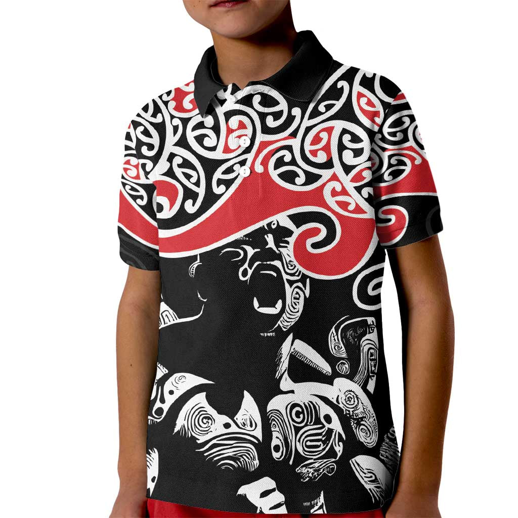 Aotearoa Toitu Te Tiriti Kid Polo Shirt New Zealand Stand Together Stand Stronger LT9 Kid Black - Polynesian Pride