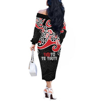 Aotearoa Toitu Te Tiriti Off The Shoulder Long Sleeve Dress New Zealand Stand Together Stand Stronger LT9 - Polynesian Pride
