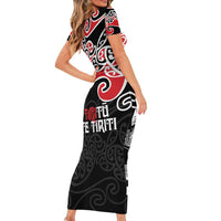 Aotearoa Toitu Te Tiriti Short Sleeve Bodycon Dress New Zealand Stand Together Stand Stronger LT9 - Polynesian Pride