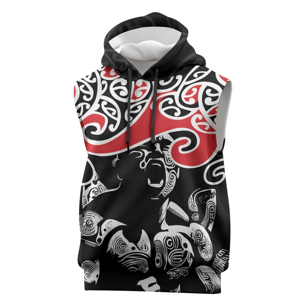 Aotearoa Toitu Te Tiriti Sleeveless Hoodie New Zealand Stand Together Stand Stronger LT9 Black - Polynesian Pride