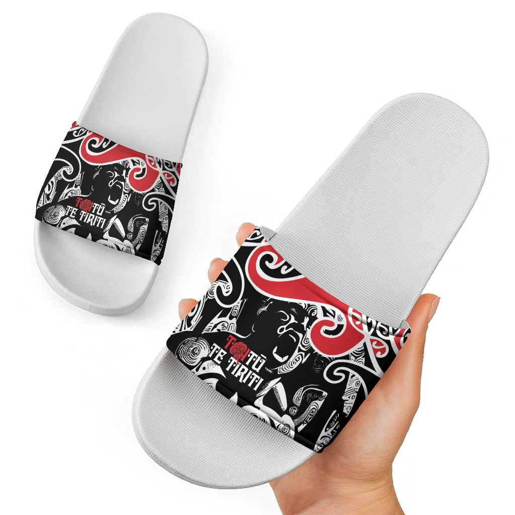 Aotearoa Toitu Te Tiriti Slide Sandals New Zealand Stand Together Stand Stronger - Polynesian Pride