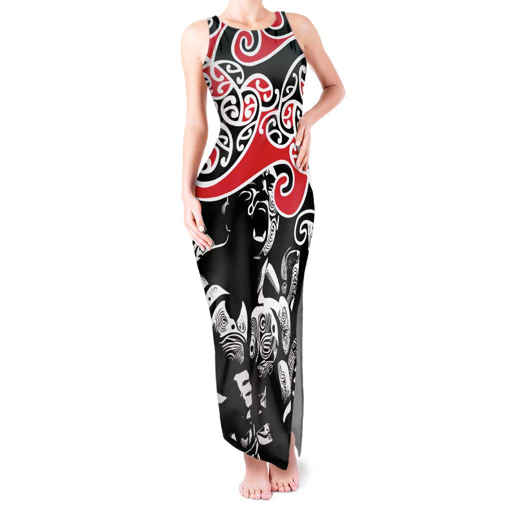 Aotearoa Toitu Te Tiriti Tank Maxi Dress New Zealand Stand Together Stand Stronger LT9 Women Black - Polynesian Pride