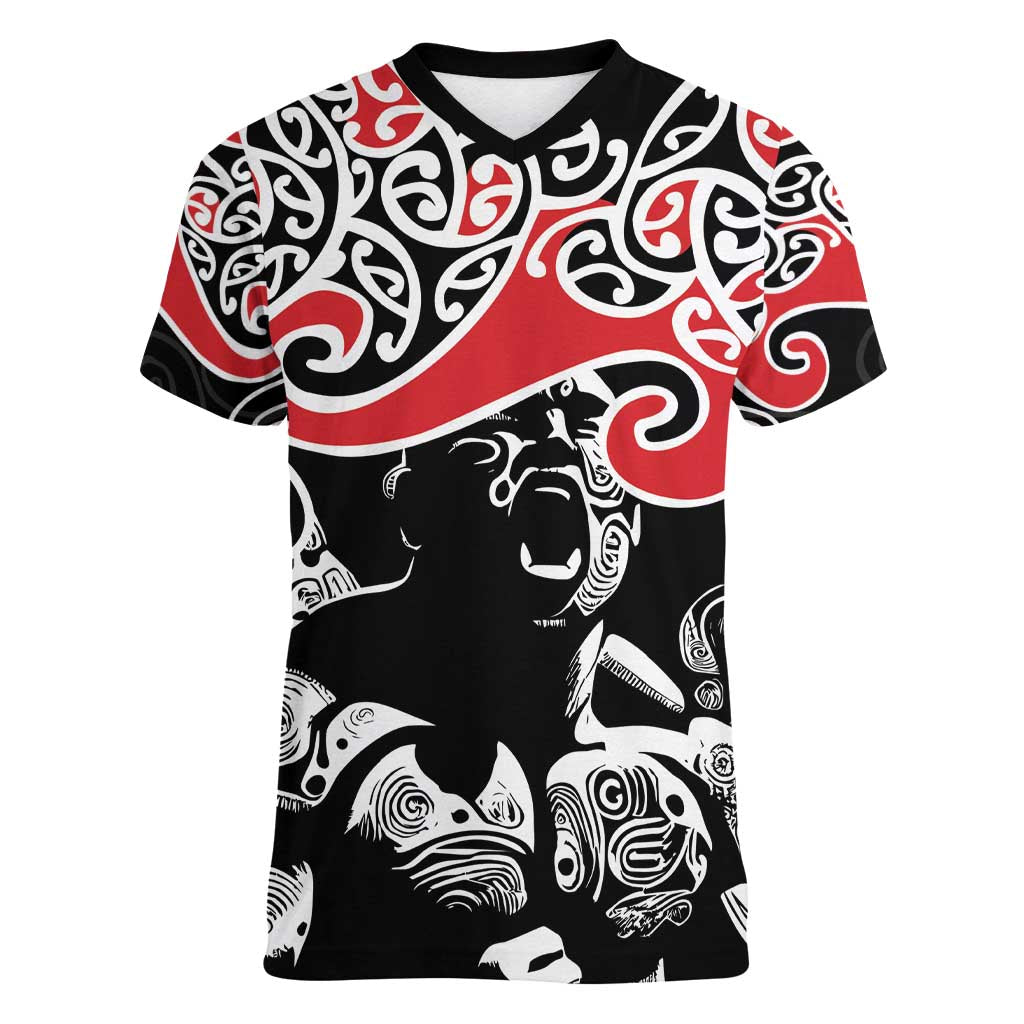 Aotearoa Toitu Te Tiriti Women V-Neck T-Shirt New Zealand Stand Together Stand Stronger