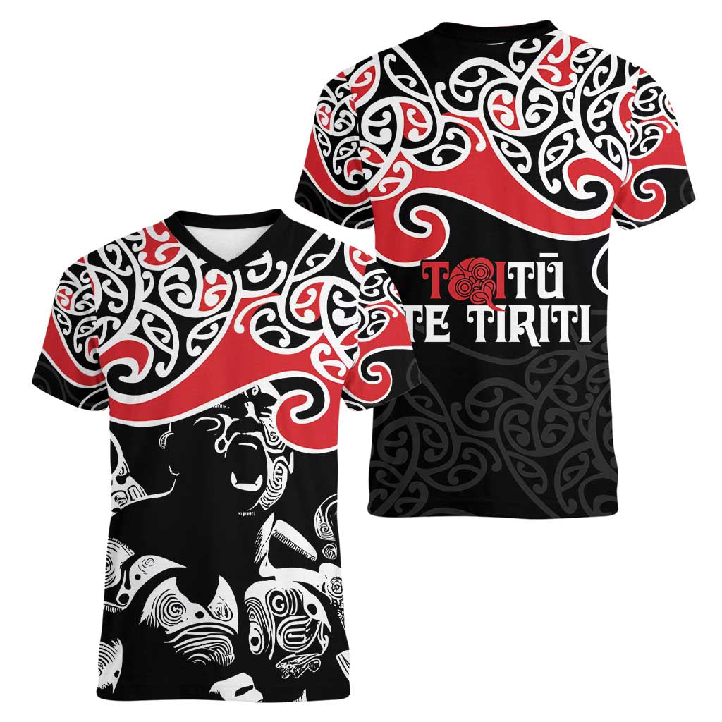 Aotearoa Toitu Te Tiriti Women V-Neck T-Shirt New Zealand Stand Together Stand Stronger