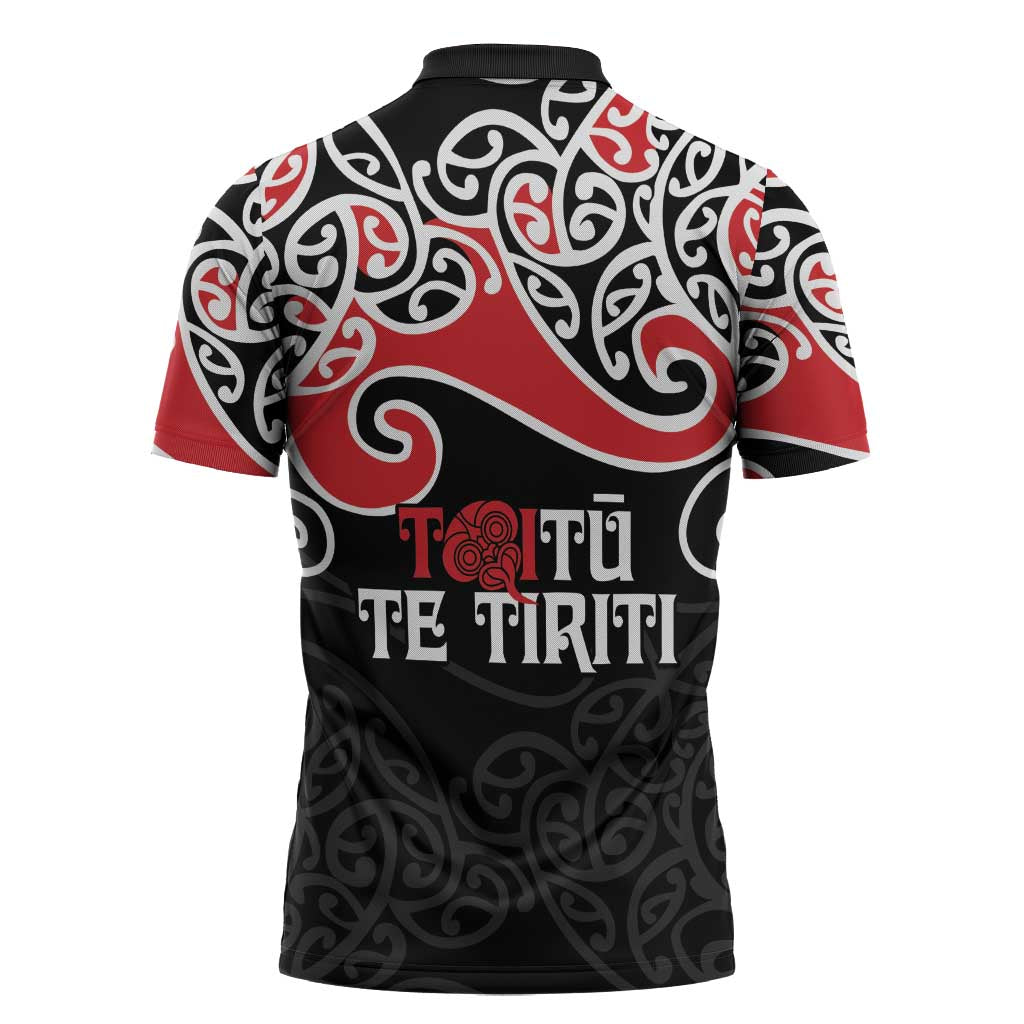 Aotearoa Toitu Te Tiriti Zipper Polo Shirt New Zealand Stand Together Stand Stronger LT9 - Polynesian Pride