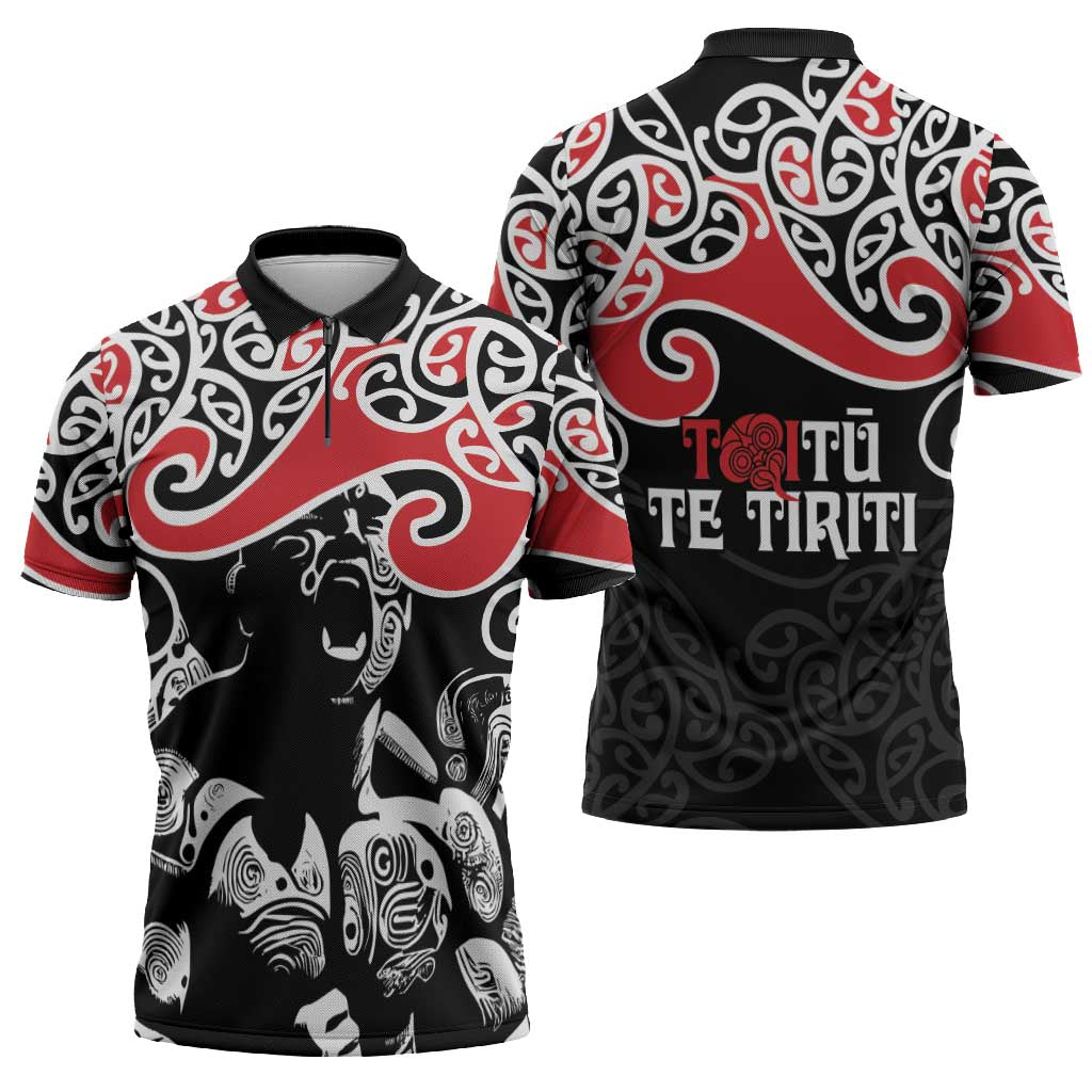 Aotearoa Toitu Te Tiriti Zipper Polo Shirt New Zealand Stand Together Stand Stronger LT9 - Polynesian Pride