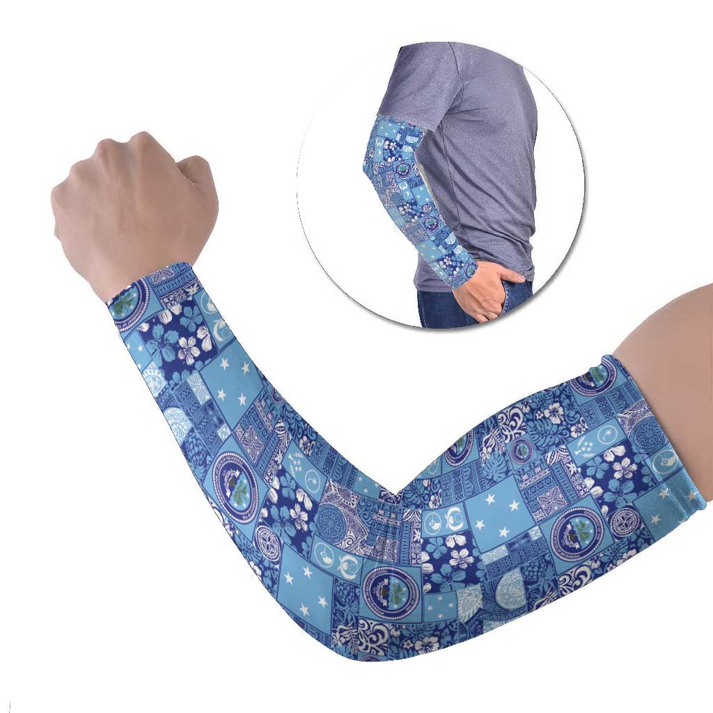 Federated States of Micronesia Merry Christmas Arm Sleeves Pacific Patchwork Xmas Vibes - Polynesian Pride