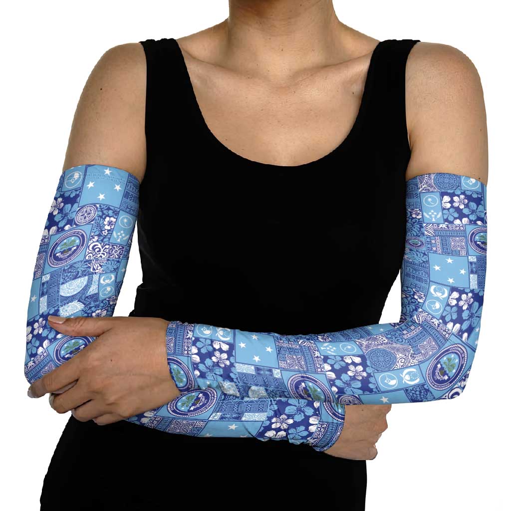Federated States of Micronesia Merry Christmas Arm Sleeves Pacific Patchwork Xmas Vibes - Polynesian Pride