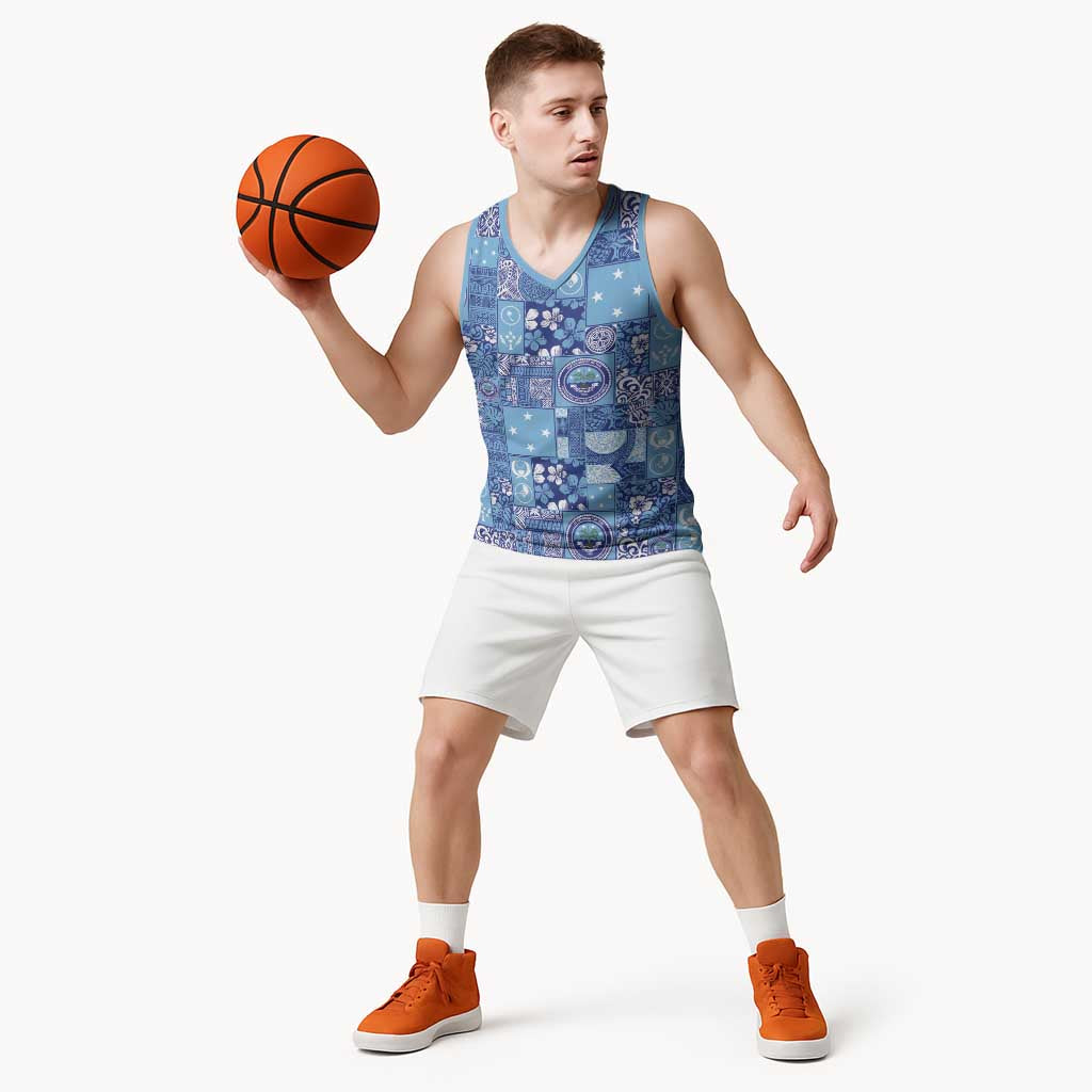 Federated States of Micronesia Merry Christmas Basketball Jersey Pacific Patchwork Xmas Vibes - Polynesian Pride