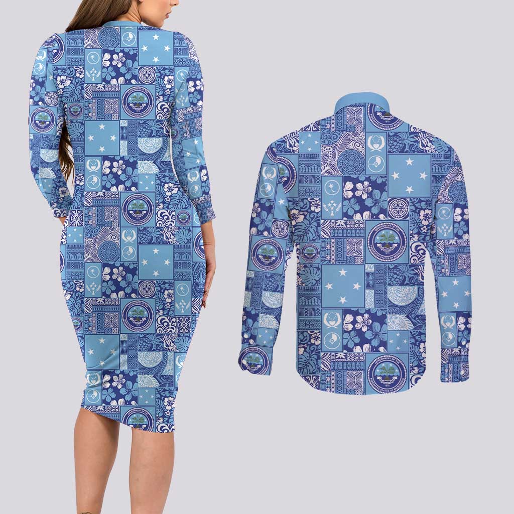 Federated States of Micronesia Merry Christmas Couples Matching Long Sleeve Bodycon Dress and Long Sleeve Button Shirt Pacific Patchwork Xmas Vibes LT9 - Polynesian Pride