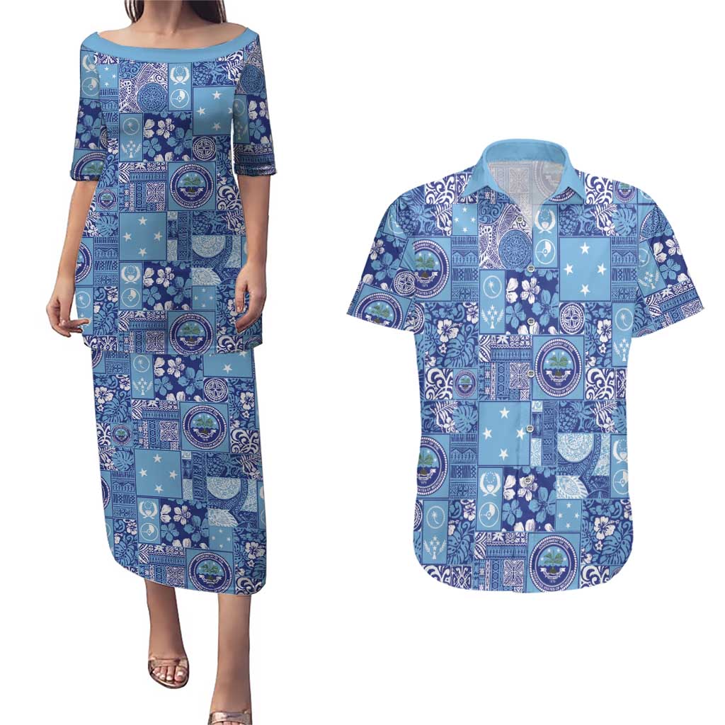 Federated States of Micronesia Merry Christmas Couples Matching Puletasi and Hawaiian Shirt Pacific Patchwork Xmas Vibes - Polynesian Pride