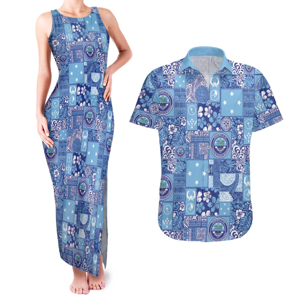 Federated States of Micronesia Merry Christmas Couples Matching Tank Maxi Dress and Hawaiian Shirt Pacific Patchwork Xmas Vibes - Polynesian Pride
