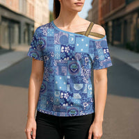Federated States of Micronesia Merry Christmas Cross Shoulder Shirt Pacific Patchwork Xmas Vibes - Polynesian Pride