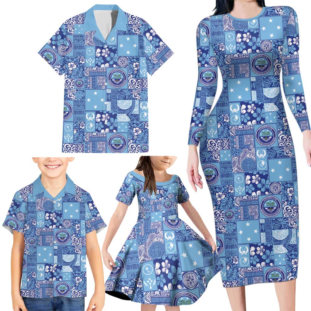 Federated States of Micronesia Merry Christmas Family Matching Long Sleeve Bodycon Dress and Hawaiian Shirt Pacific Patchwork Xmas Vibes - Polynesian Pride