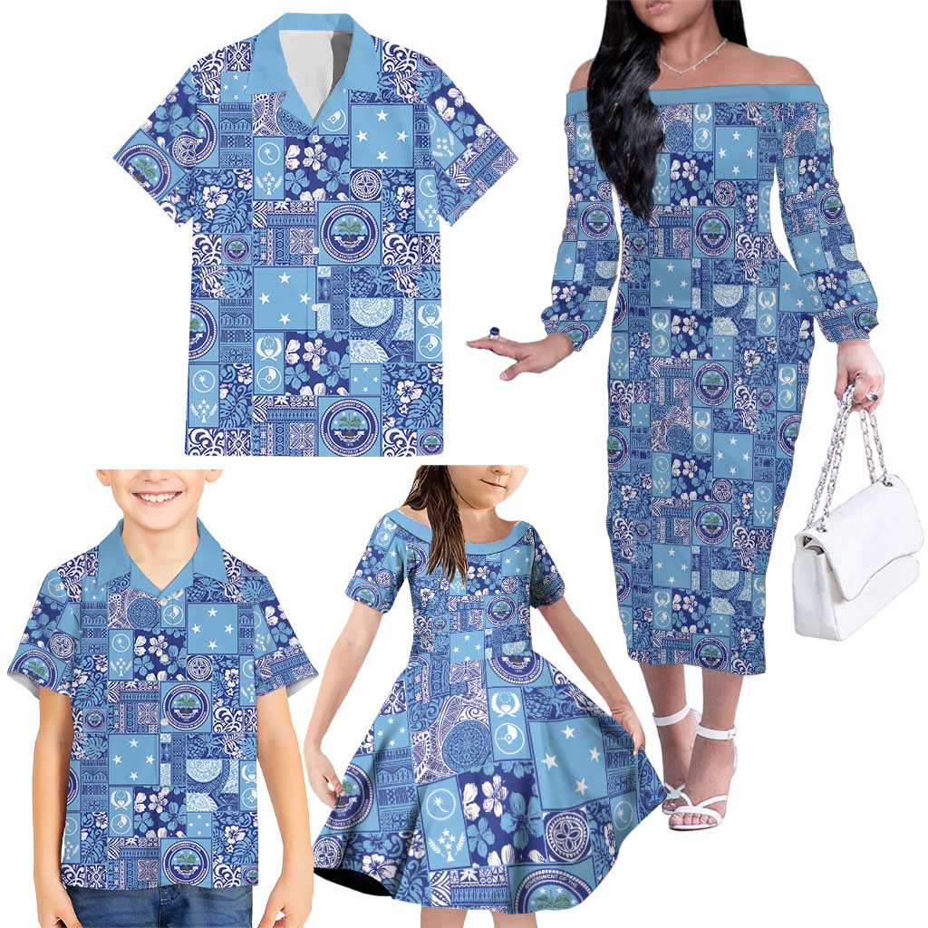 Federated States of Micronesia Merry Christmas Family Matching Off The Shoulder Long Sleeve Dress and Hawaiian Shirt Pacific Patchwork Xmas Vibes LT9 - Polynesian Pride