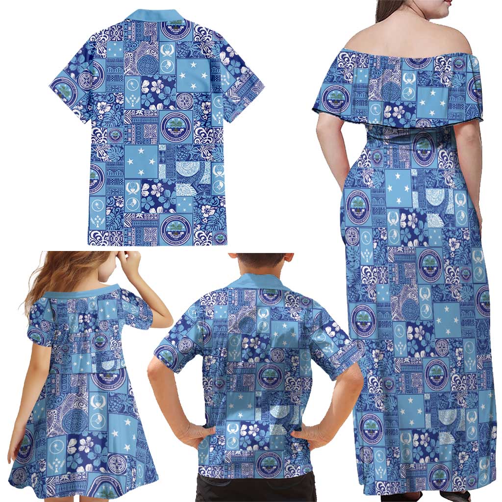 Federated States of Micronesia Merry Christmas Family Matching Off Shoulder Maxi Dress and Hawaiian Shirt Pacific Patchwork Xmas Vibes LT9 - Polynesian Pride