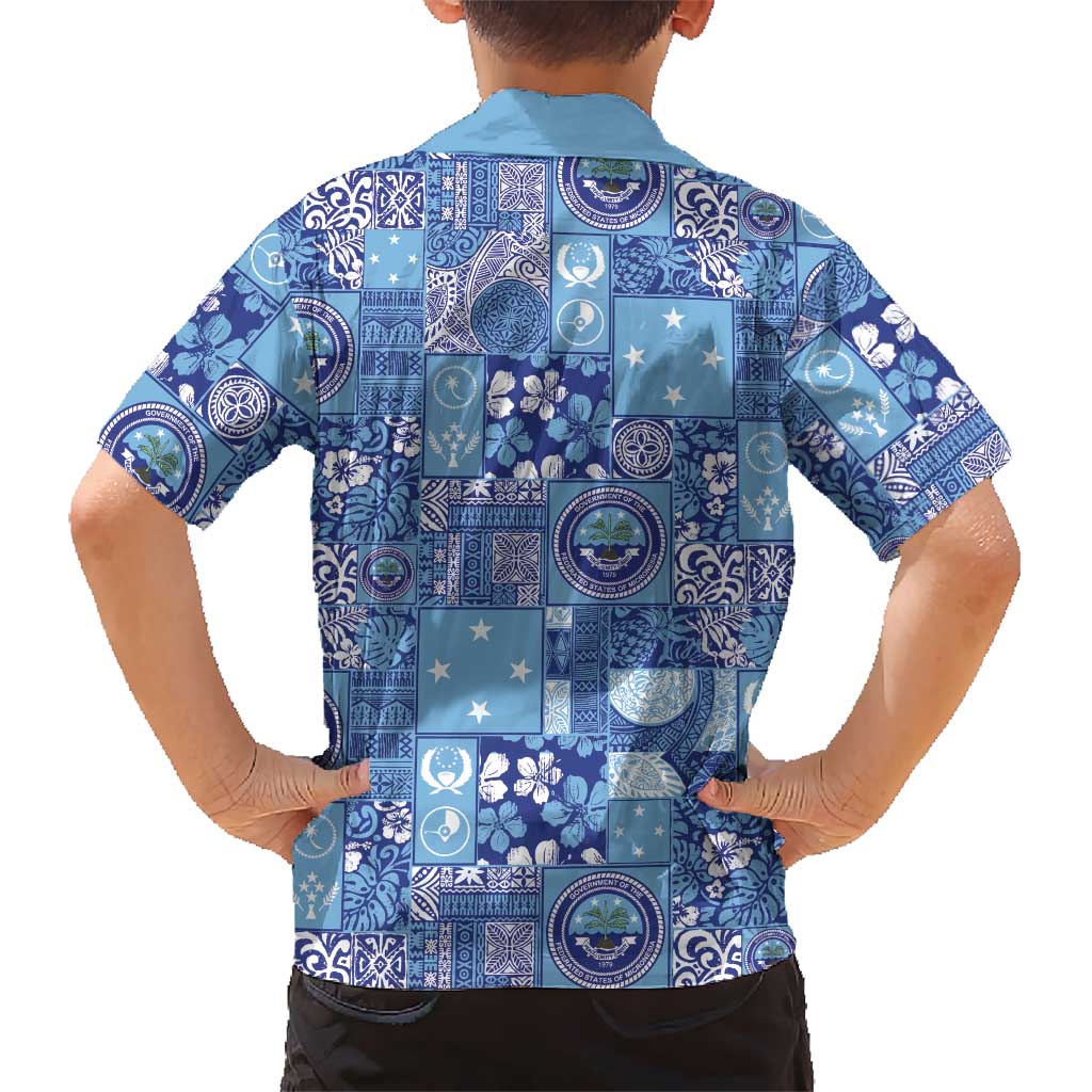 Federated States of Micronesia Merry Christmas Family Matching Off Shoulder Short Dress and Hawaiian Shirt Pacific Patchwork Xmas Vibes LT9 - Polynesian Pride