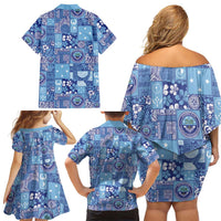 Federated States of Micronesia Merry Christmas Family Matching Off Shoulder Short Dress and Hawaiian Shirt Pacific Patchwork Xmas Vibes LT9 - Polynesian Pride