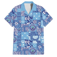 Federated States of Micronesia Merry Christmas Family Matching Short Sleeve Bodycon Dress and Hawaiian Shirt Pacific Patchwork Xmas Vibes LT9 Dad's Shirt - Short Sleeve Blue - Polynesian Pride