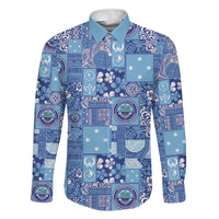 Federated States of Micronesia Merry Christmas Family Matching Short Sleeve Bodycon Dress and Hawaiian Shirt Pacific Patchwork Xmas Vibes LT9 Dad's Shirt - Long Sleeve Blue - Polynesian Pride