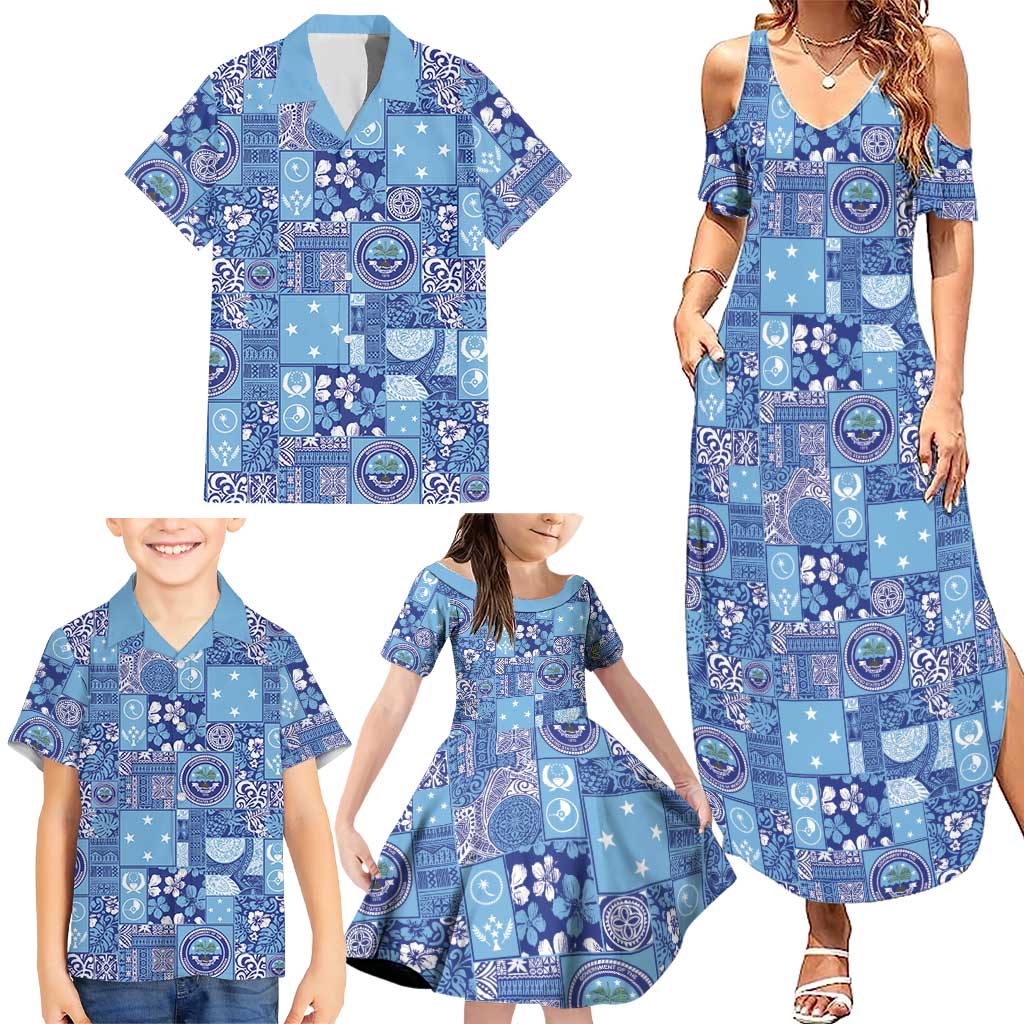 Federated States of Micronesia Merry Christmas Family Matching Summer Maxi Dress and Hawaiian Shirt Pacific Patchwork Xmas Vibes - Polynesian Pride