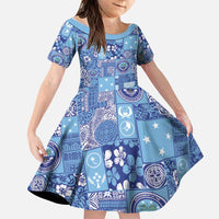 Federated States of Micronesia Merry Christmas Family Matching Tank Maxi Dress and Hawaiian Shirt Pacific Patchwork Xmas Vibes LT9 Daughter's Dress Blue - Polynesian Pride