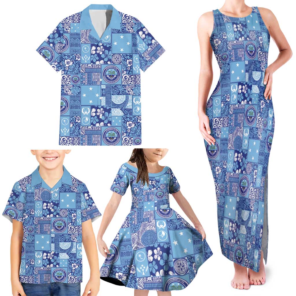 Federated States of Micronesia Merry Christmas Family Matching Tank Maxi Dress and Hawaiian Shirt Pacific Patchwork Xmas Vibes - Polynesian Pride