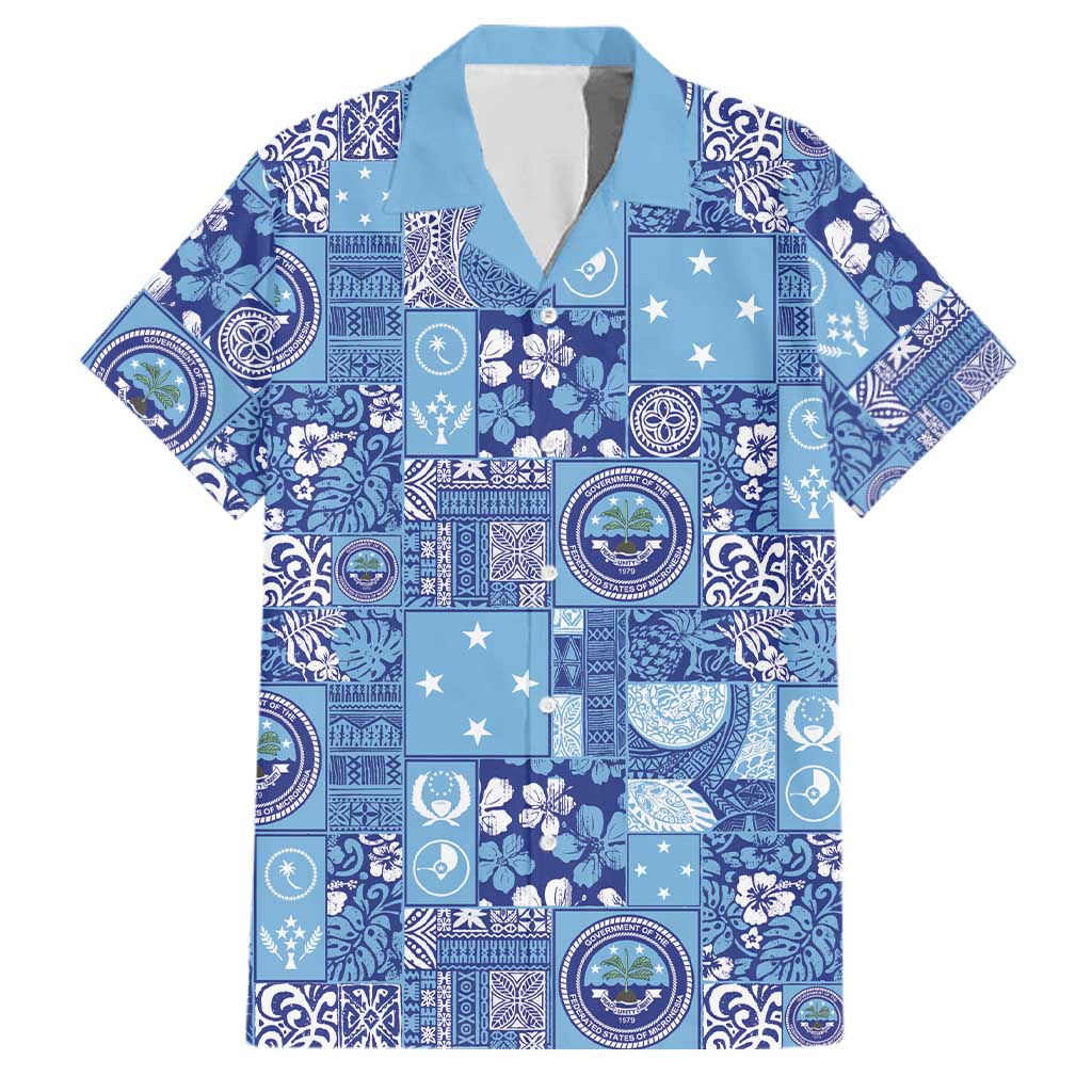 Federated States of Micronesia Merry Christmas Family Matching Tank Maxi Dress and Hawaiian Shirt Pacific Patchwork Xmas Vibes LT9 Dad's Shirt - Short Sleeve Blue - Polynesian Pride