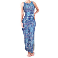Federated States of Micronesia Merry Christmas Family Matching Tank Maxi Dress and Hawaiian Shirt Pacific Patchwork Xmas Vibes LT9 Mom's Dress Blue - Polynesian Pride