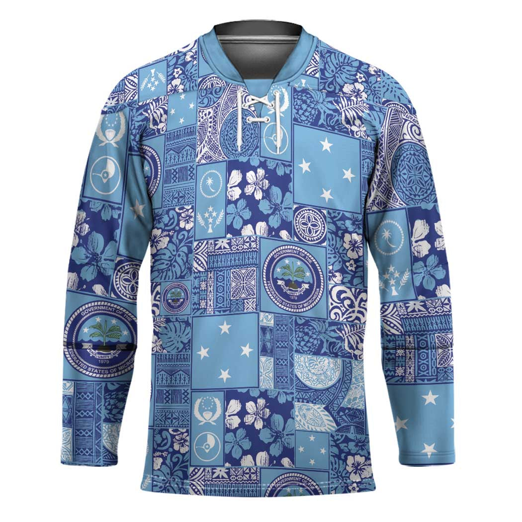 Federated States of Micronesia Merry Christmas Hockey Jersey Pacific Patchwork Xmas Vibes - Polynesian Pride