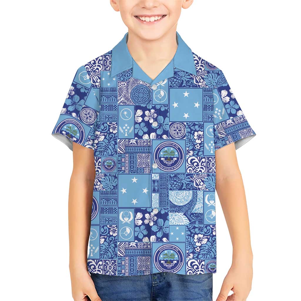 Federated States of Micronesia Merry Christmas Kid Hawaiian Shirt Pacific Patchwork Xmas Vibes - Polynesian Pride