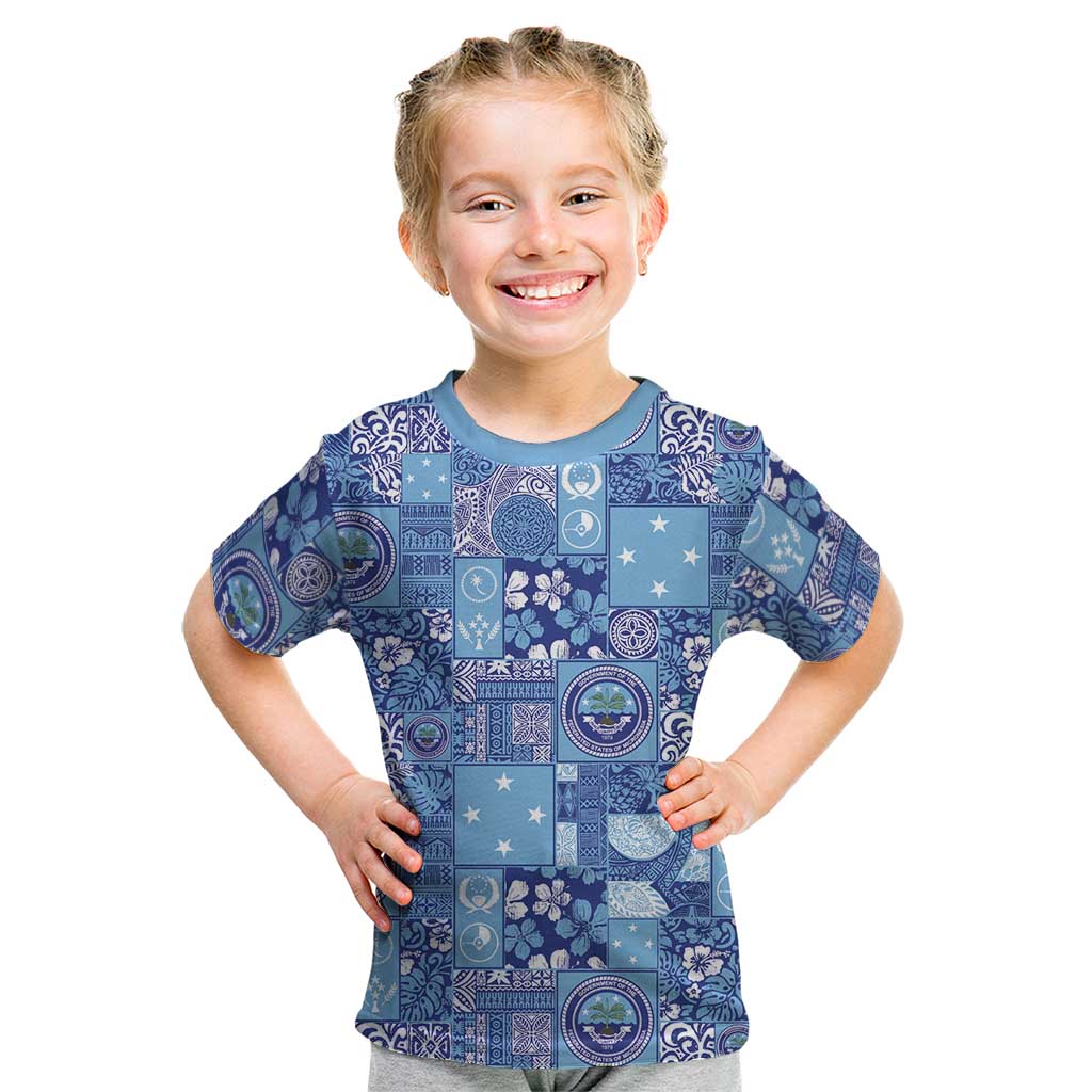 Federated States of Micronesia Merry Christmas Kid T Shirt Pacific Patchwork Xmas Vibes - Polynesian Pride