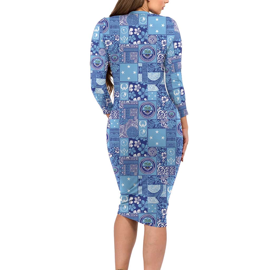 Federated States of Micronesia Merry Christmas Long Sleeve Bodycon Dress Pacific Patchwork Xmas Vibes - Polynesian Pride