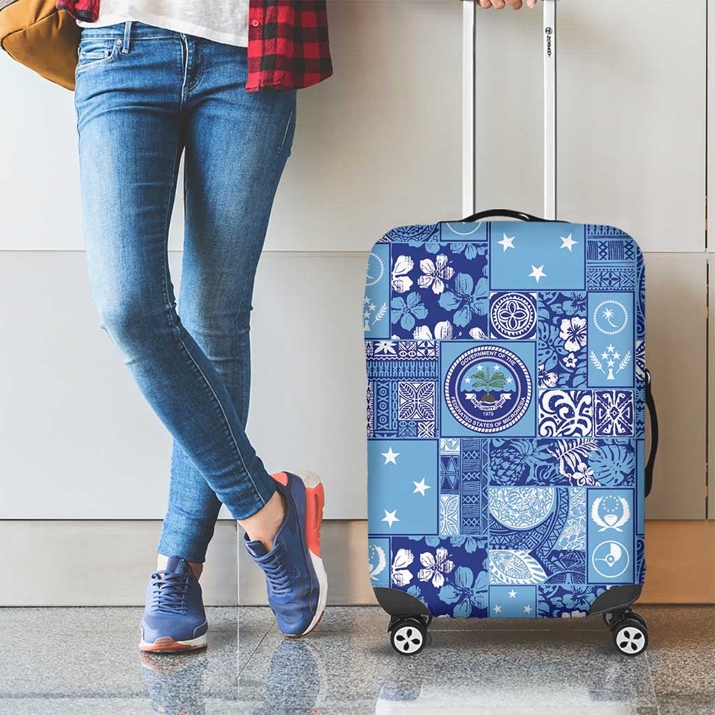 Federated States of Micronesia Merry Christmas Luggage Cover Pacific Patchwork Xmas Vibes - Polynesian Pride