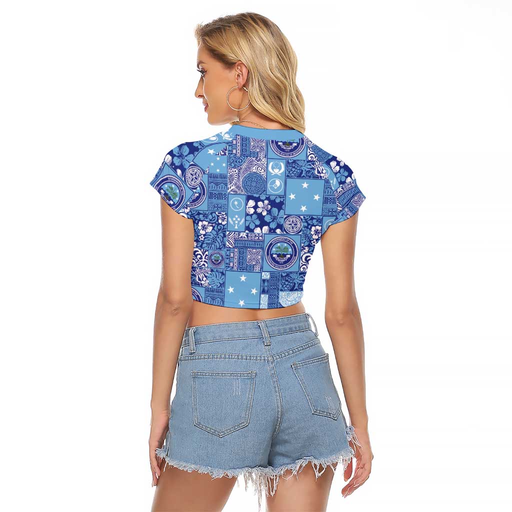 Federated States of Micronesia Merry Christmas Raglan Cropped T Shirt Pacific Patchwork Xmas Vibes - Polynesian Pride