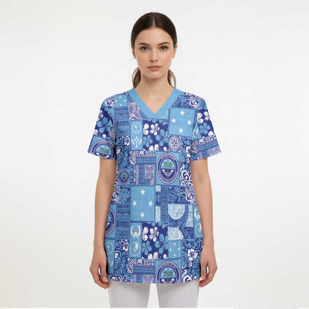Federated States of Micronesia Merry Christmas Scrub Top Pacific Patchwork Xmas Vibes - Polynesian Pride