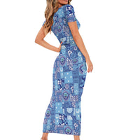Federated States of Micronesia Merry Christmas Short Sleeve Bodycon Dress Pacific Patchwork Xmas Vibes - Polynesian Pride