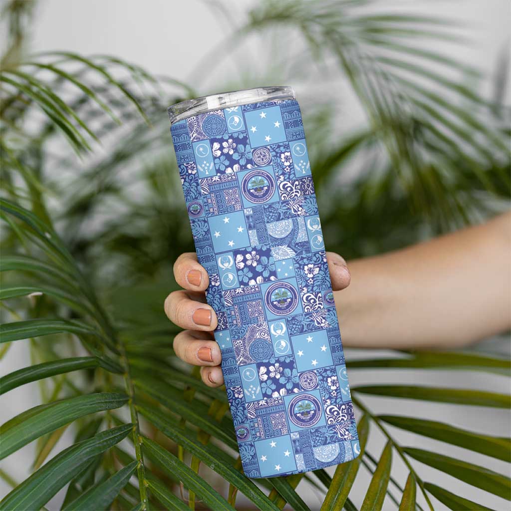 Federated States of Micronesia Merry Christmas Skinny Tumbler Pacific Patchwork Xmas Vibes - Polynesian Pride
